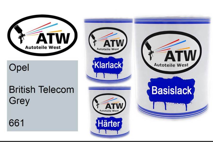 Opel, British Telecom Grey, 661: 1L Lackdose + 1L Klarlack + 500ml Härter - Set, von ATW Autoteile West.